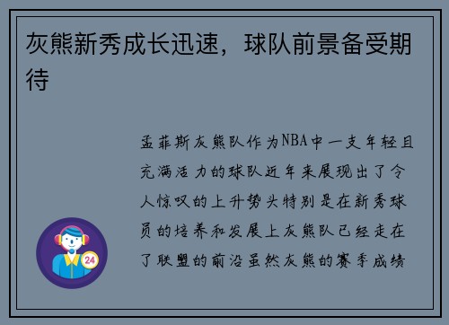 灰熊新秀成长迅速，球队前景备受期待